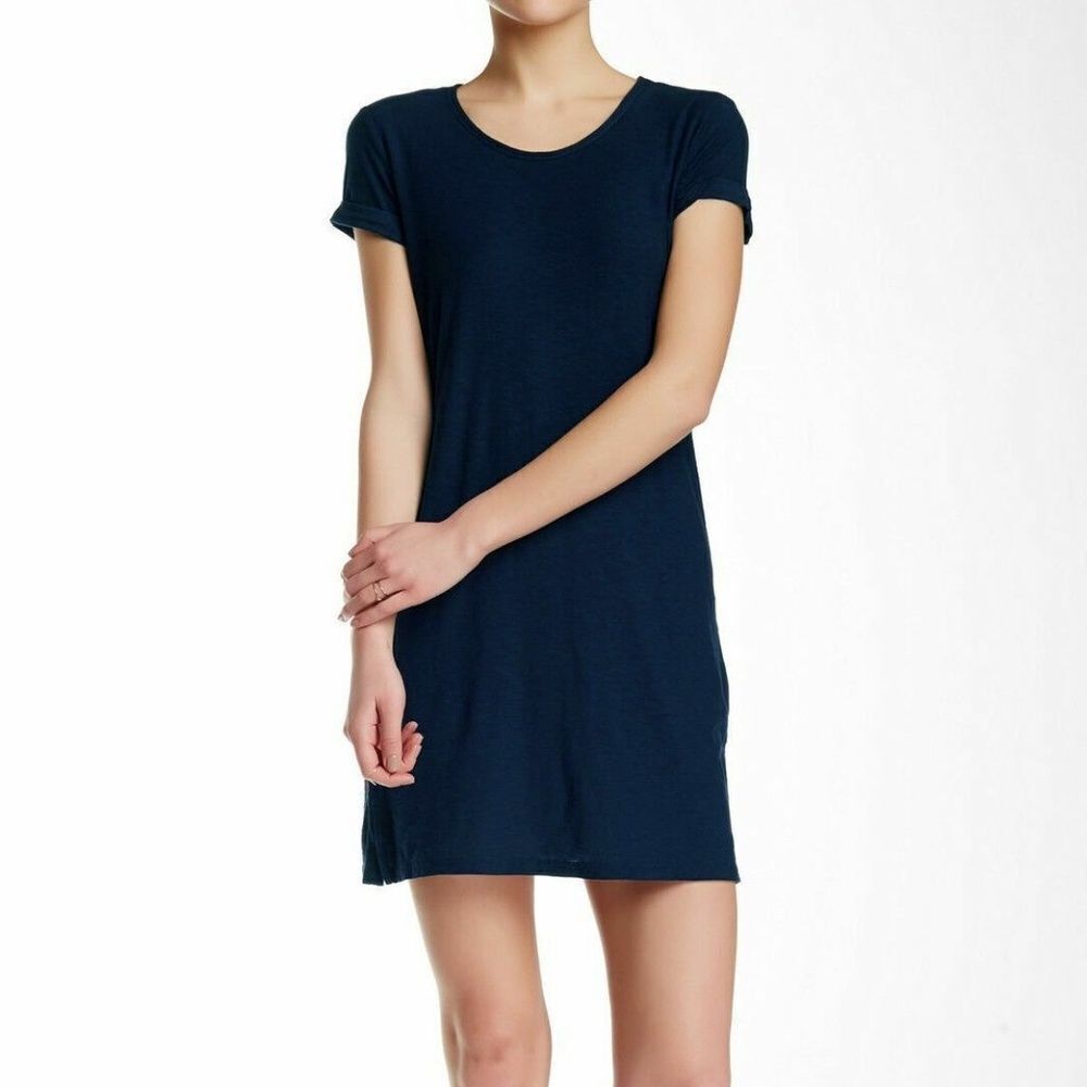 Standard James Perse NWT Cotton Blend Navy Roll Sleeve Tee Shirt Dress Sz 1/XS-S